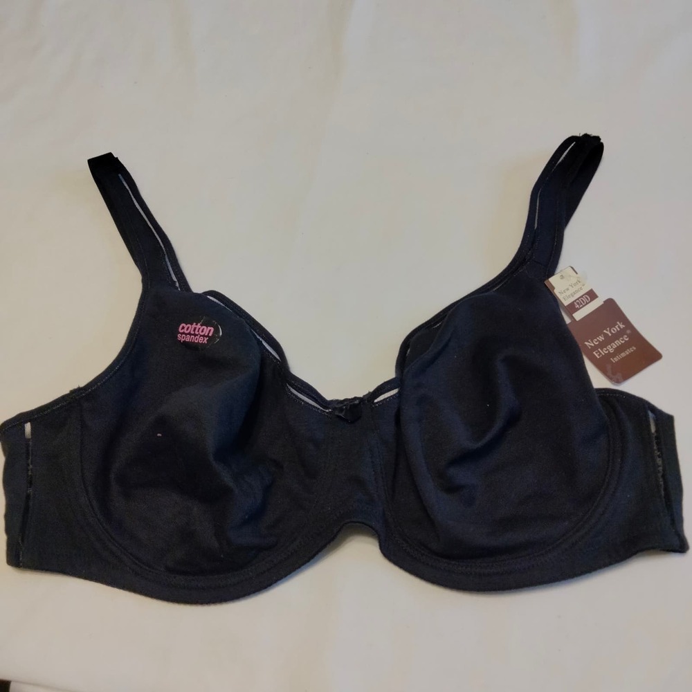 New York Elegance Intimates Black Cotton & Spandex Bra 42 DD